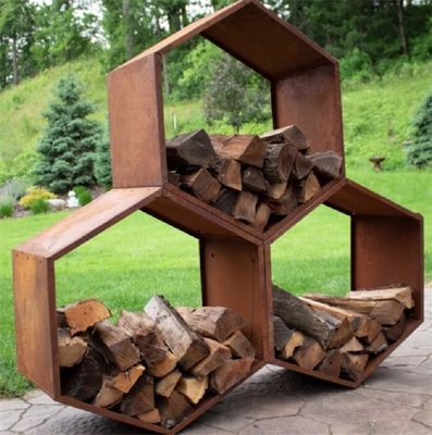 Hexagon Corten Steel Honeycomb Firewwood Storage Log Rack 11 Máy đo
